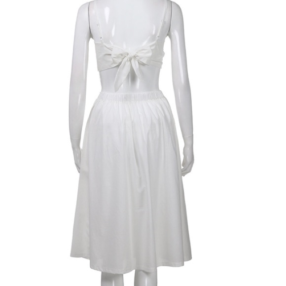 White Crop Top Skirt Set Button Down - Picture 4 of 6